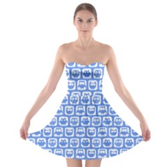 Blue And White Owl Pattern Strapless Bra Top Dress by GardenOfOphir