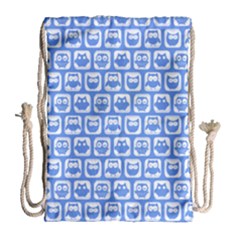 Blue And White Owl Pattern Drawstring Bag (large) by GardenOfOphir