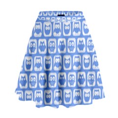 Blue And White Owl Pattern High Waist Skirt by GardenOfOphir