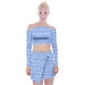 Blue And White Owl Pattern Off Shoulder Top with Mini Skirt Set View1