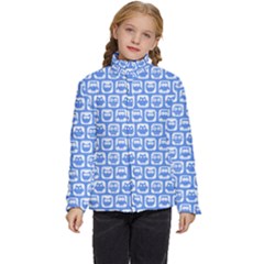 Blue And White Owl Pattern Kids  Puffer Bubble Jacket Coat by GardenOfOphir