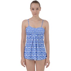 Blue And White Owl Pattern Babydoll Tankini Set by GardenOfOphir