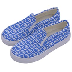 Blue And White Owl Pattern Kids  Canvas Slip Ons by GardenOfOphir