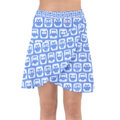 Blue And White Owl Pattern Wrap Front Skirt by GardenOfOphir