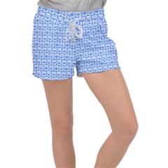 Blue And White Owl Pattern Women s Velour Lounge Shorts by GardenOfOphir