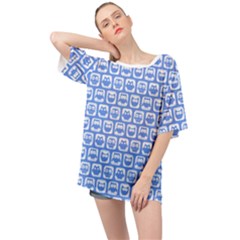 Blue And White Owl Pattern Oversized Chiffon Top by GardenOfOphir