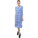 Blue And White Owl Pattern Ruffle End Midi Chiffon Dress View1