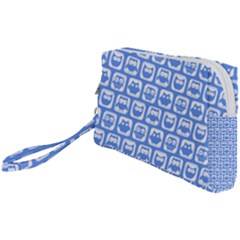 Blue And White Owl Pattern Wristlet Pouch Bag (small) by GardenOfOphir