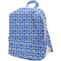 Blue And White Owl Pattern Zip Up Backpack