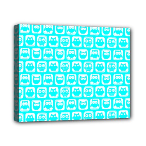 Aqua Turquoise And White Owl Pattern Canvas 10  X 8  (stretched) by GardenOfOphir