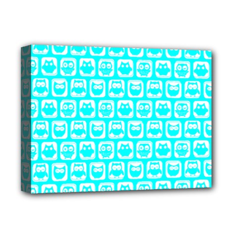 Aqua Turquoise And White Owl Pattern Deluxe Canvas 16  X 12  (stretched)  by GardenOfOphir