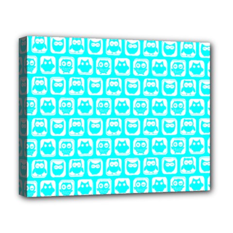 Aqua Turquoise And White Owl Pattern Deluxe Canvas 20  X 16  (stretched) by GardenOfOphir