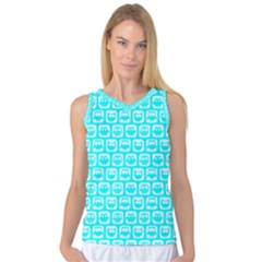 Aqua Turquoise And White Owl Pattern Women s Basketball Tank Top by GardenOfOphir
