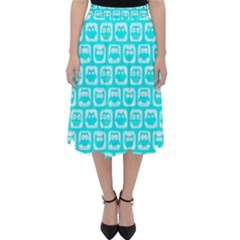 Aqua Turquoise And White Owl Pattern Classic Midi Skirt by GardenOfOphir