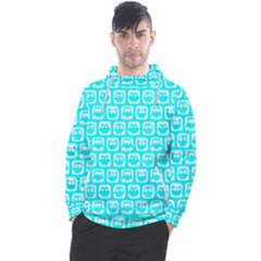 Aqua Turquoise And White Owl Pattern Men s Pullover Hoodie by GardenOfOphir