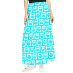 Aqua Turquoise And White Owl Pattern Maxi Chiffon Skirt by GardenOfOphir