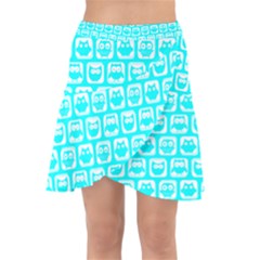Aqua Turquoise And White Owl Pattern Wrap Front Skirt by GardenOfOphir