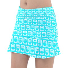 Aqua Turquoise And White Owl Pattern Classic Tennis Skirt by GardenOfOphir