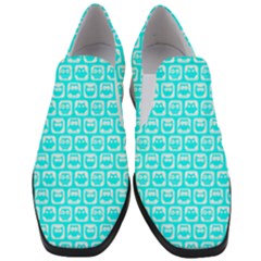 Aqua Turquoise And White Owl Pattern Women Slip On Heel Loafers