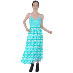 Aqua Turquoise And White Owl Pattern Tie Back Maxi Dress by GardenOfOphir