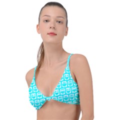 Aqua Turquoise And White Owl Pattern Knot Up Bikini Top by GardenOfOphir