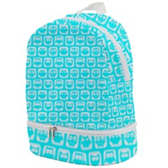Aqua Turquoise And White Owl Pattern Zip Bottom Backpack by GardenOfOphir
