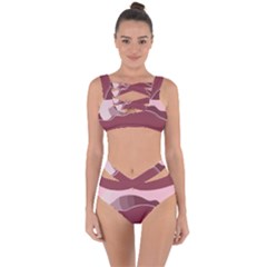 Hills Water Lake Sun Sunrise Lines Drawing Boho Bandaged Up Bikini Set  by Ravend