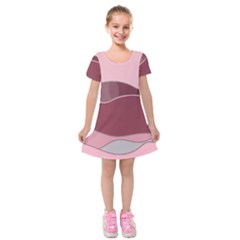 Hills Water Lake Sun Sunrise Lines Drawing Boho Kids  Short Sleeve Velvet Dress by Ravend