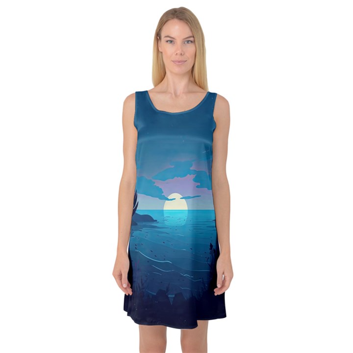 Ai Generated Ocean Sea Water Anime Nautical Sleeveless Satin Nightdress