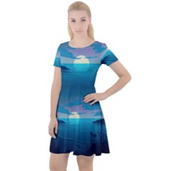 Ai Generated Ocean Sea Water Anime Nautical Cap Sleeve Velour Dress 