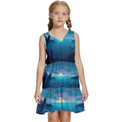 Ai Generated Ocean Sea Water Anime Nautical Kids  Sleeveless Tiered Mini Dress