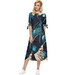 Glass Slipper Blues Fairytale Bow Sleeve Chiffon Midi Dress