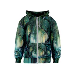 Trees Forest Mystical Forest Nature Kids  Zipper Hoodie by Ravend
