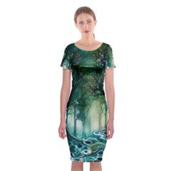 Trees Forest Mystical Forest Nature Classic Short Sleeve Midi Dress