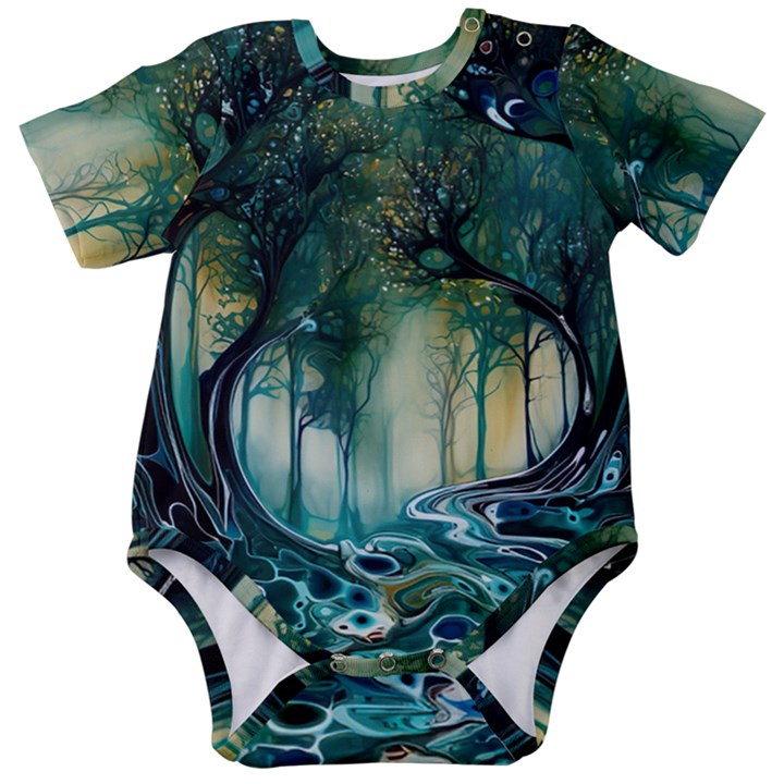 Trees Forest Mystical Forest Nature Baby Short Sleeve Bodysuit