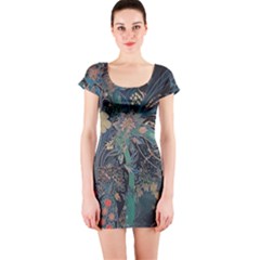 Ai Generated Flower Trees Forest Mystical Forest Short Sleeve Bodycon Dress