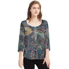 Ai Generated Flower Trees Forest Mystical Forest Chiffon Quarter Sleeve Blouse