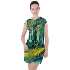 Ai Generated Trees Forest Mystical Forest Nature Art Drawstring Hooded Dress by Ravend