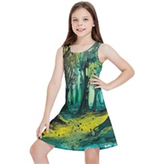 Ai Generated Trees Forest Mystical Forest Nature Art Kids  Lightweight Sleeveless Dress by Ravend