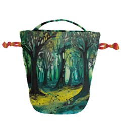 Ai Generated Trees Forest Mystical Forest Nature Art Drawstring Bucket Bag