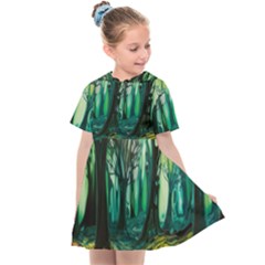 Ai Generated Trees Forest Mystical Forest Nature Art Kids  Sailor Dress by Ravend