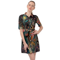 Ai Generated Trees Forest Mystical Forest Nature Belted Shirt Dress