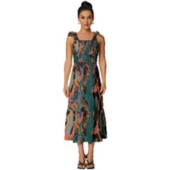Ai Generated Trees Forest Mystical Forest Nature Tie-strap Tiered Midi Chiffon Dress by Ravend