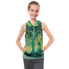 Nature Trees Forest Mystical Forest Jungle Kids  Sleeveless Hoodie by Ravend