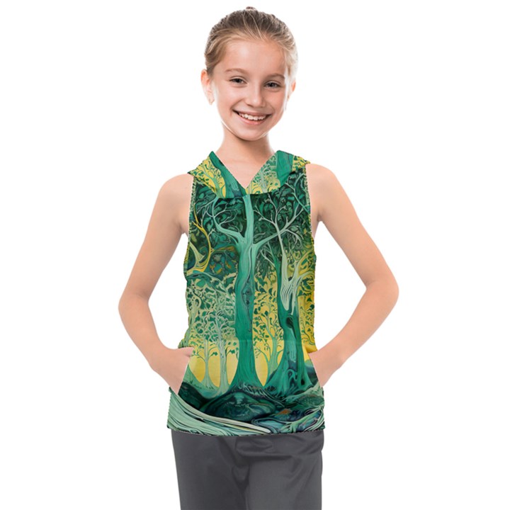 Nature Trees Forest Mystical Forest Jungle Kids  Sleeveless Hoodie