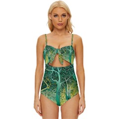 Nature Trees Forest Mystical Forest Jungle Knot Front One-piece Swimsuit by Ravend