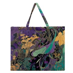 Ai Generated Flowers Trees Forest Mystical Forest Pattern Zipper Large Tote Bag by Ravend