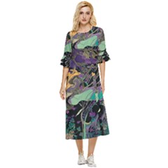 Ai Generated Flowers Trees Forest Mystical Forest Pattern Double Cuff Midi Dress