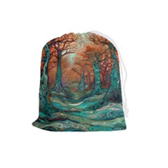 Ai Generated Tree Forest Mystical Forest Nature Drawstring Pouch (large) by Ravend