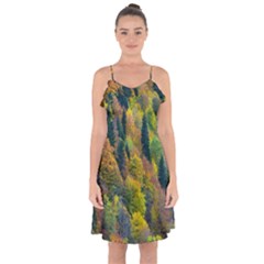 Forest Trees Leaves Fall Autumn Nature Sunshine Ruffle Detail Chiffon Dress